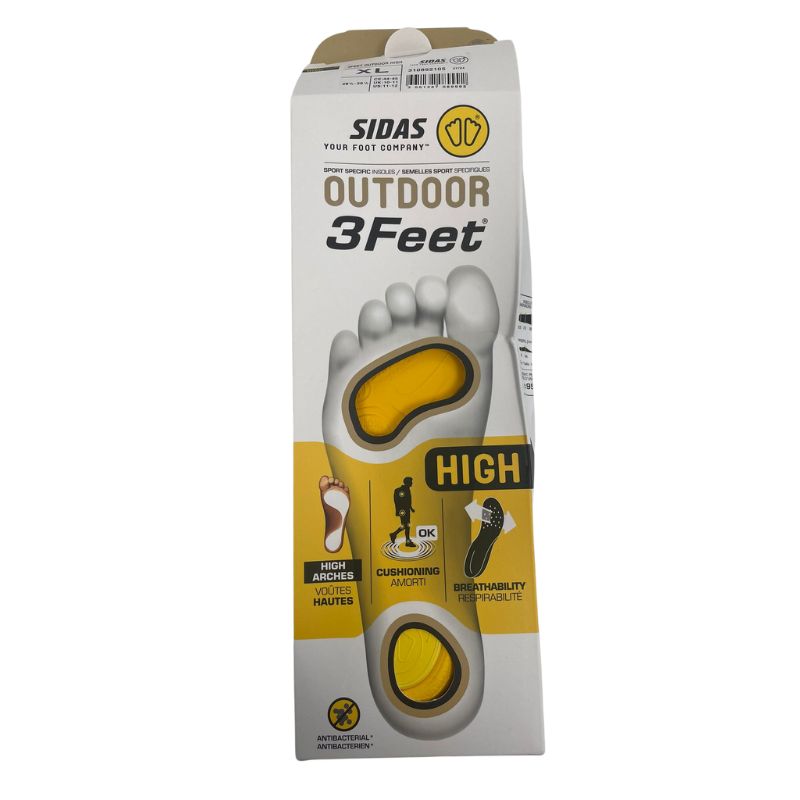 Packaging of 3Feet Outdoor insole with high support, displaying the product and its features.