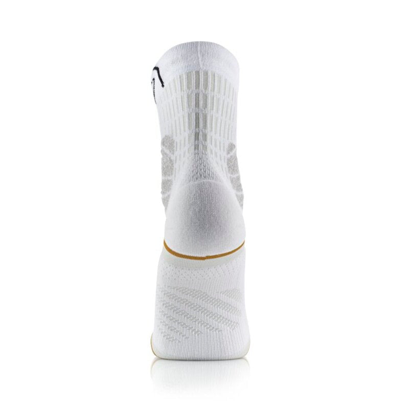 White sock with a gold accent on a white background