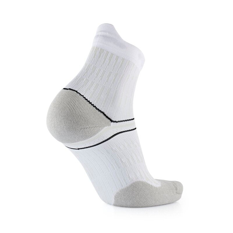 White ankle sock with black accents on a white background