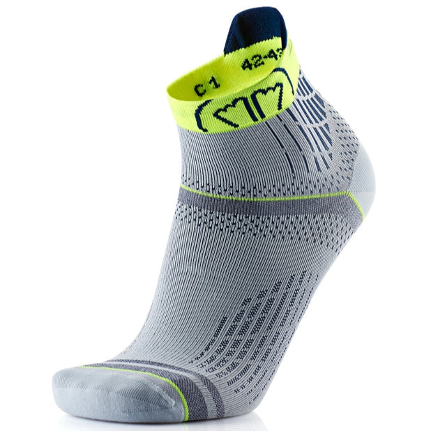 Run feel running sock grey yellow front view