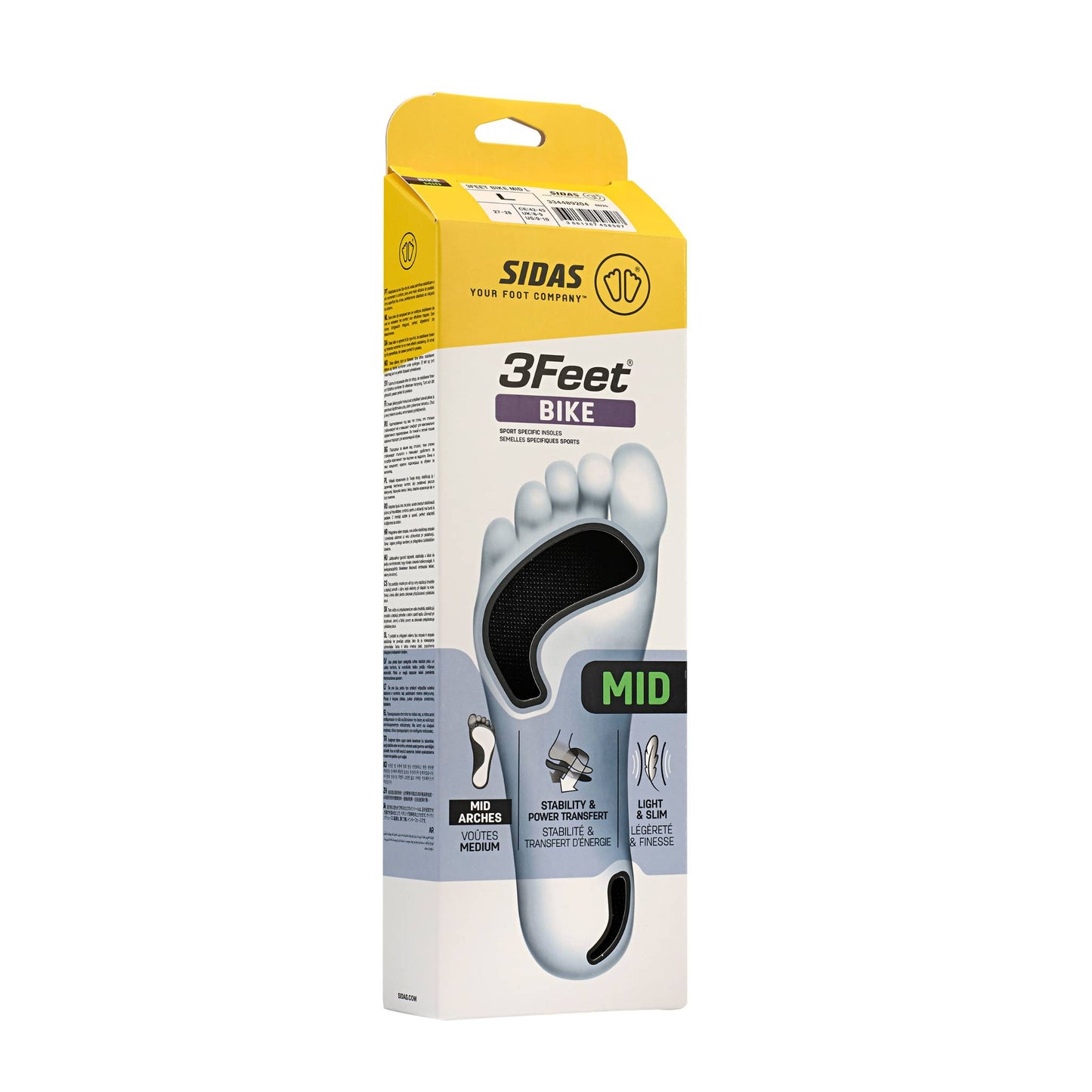 Package of 3Feet Bike shoe inserts with yellow and white design