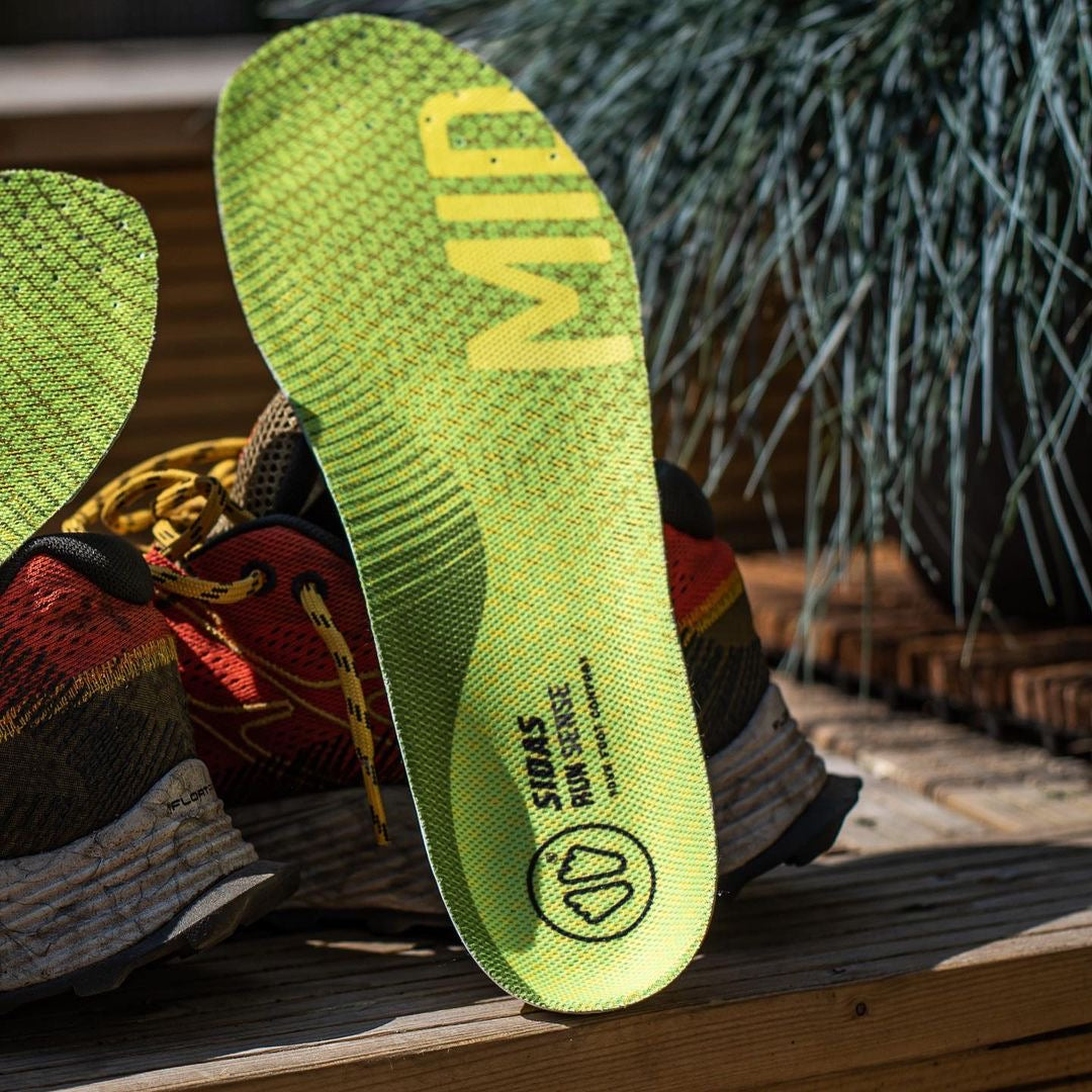 3Feet Run Sense Mid Arch Trail Running Insoles on top of shoes