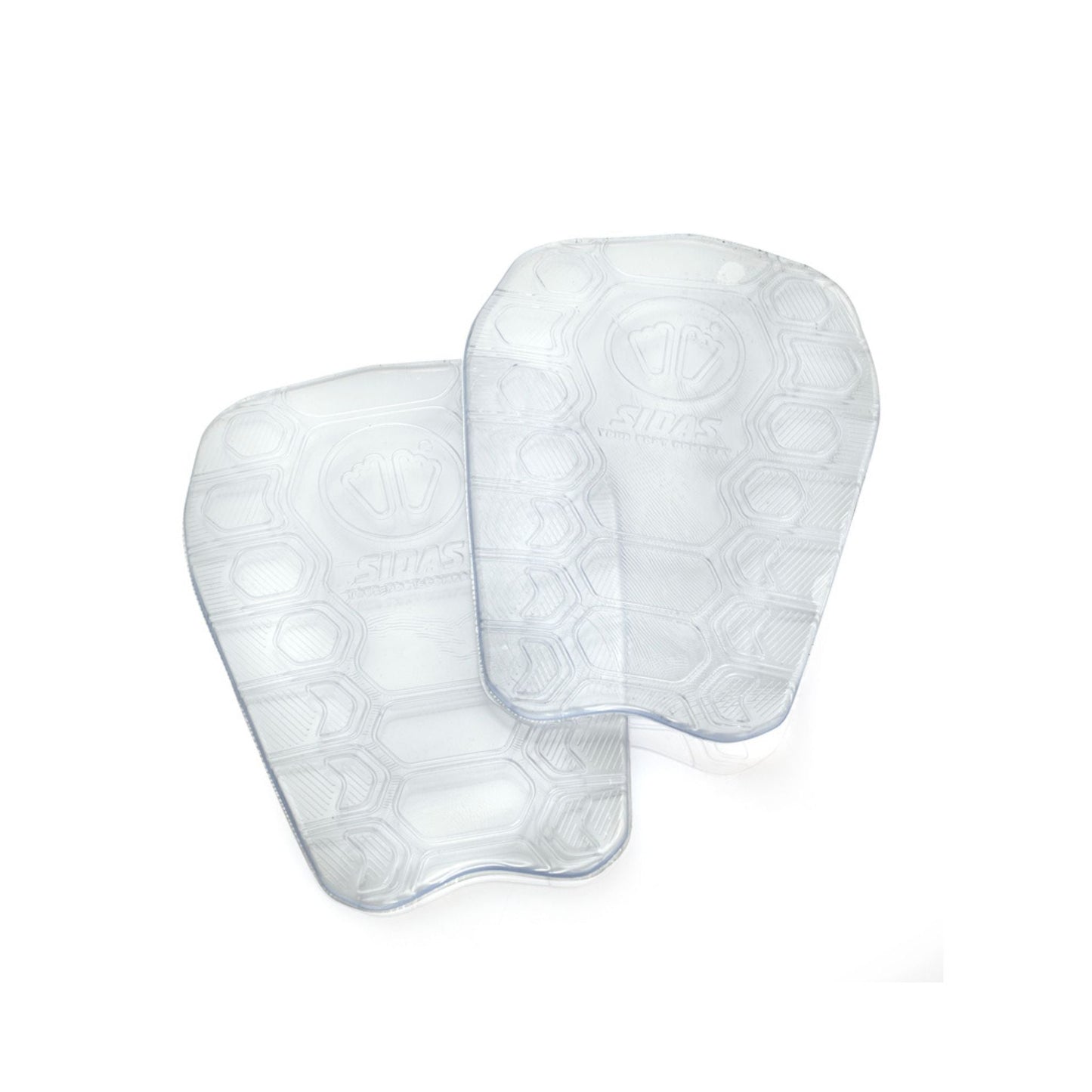 Two white shoe inserts with a subtle pattern on a white background