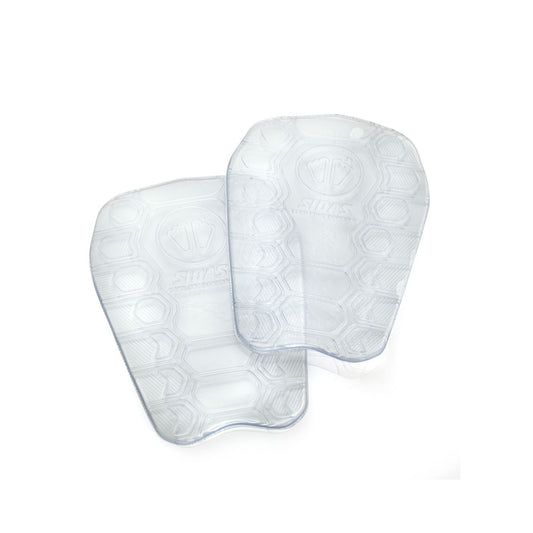 Two white shoe inserts with a subtle pattern on a white background