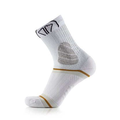 White sock with black heart design on a white background