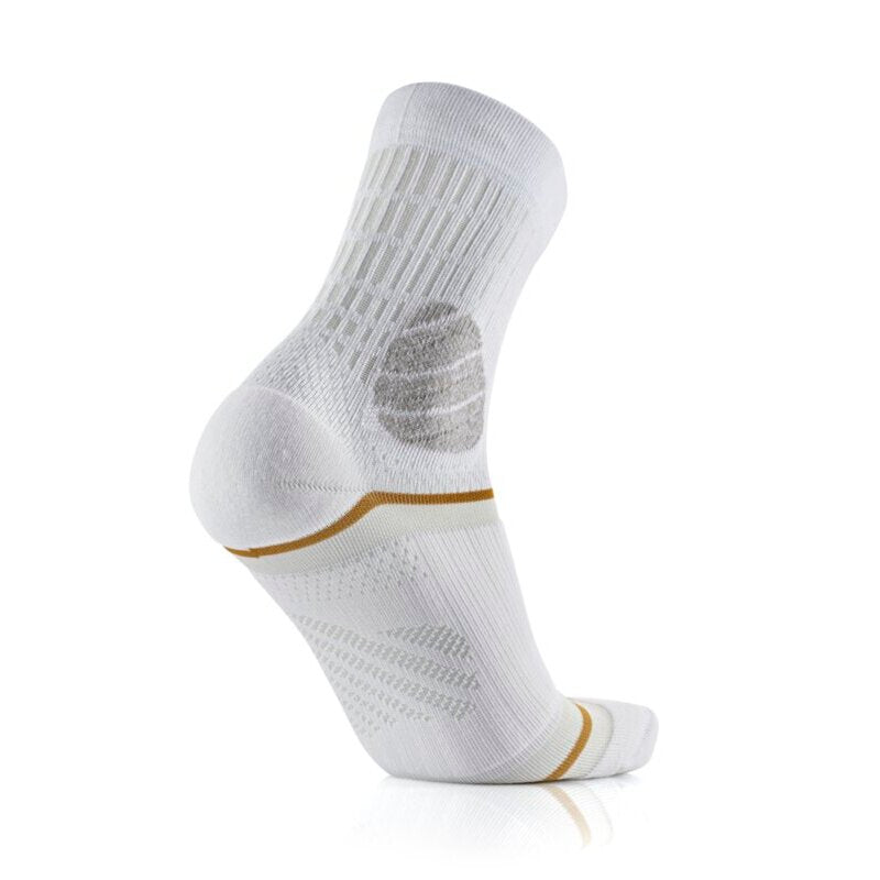 White sock with a gold accent on a white background