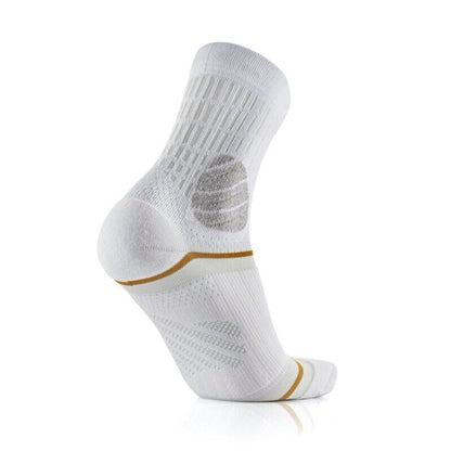 White sock with a gold accent on a white background