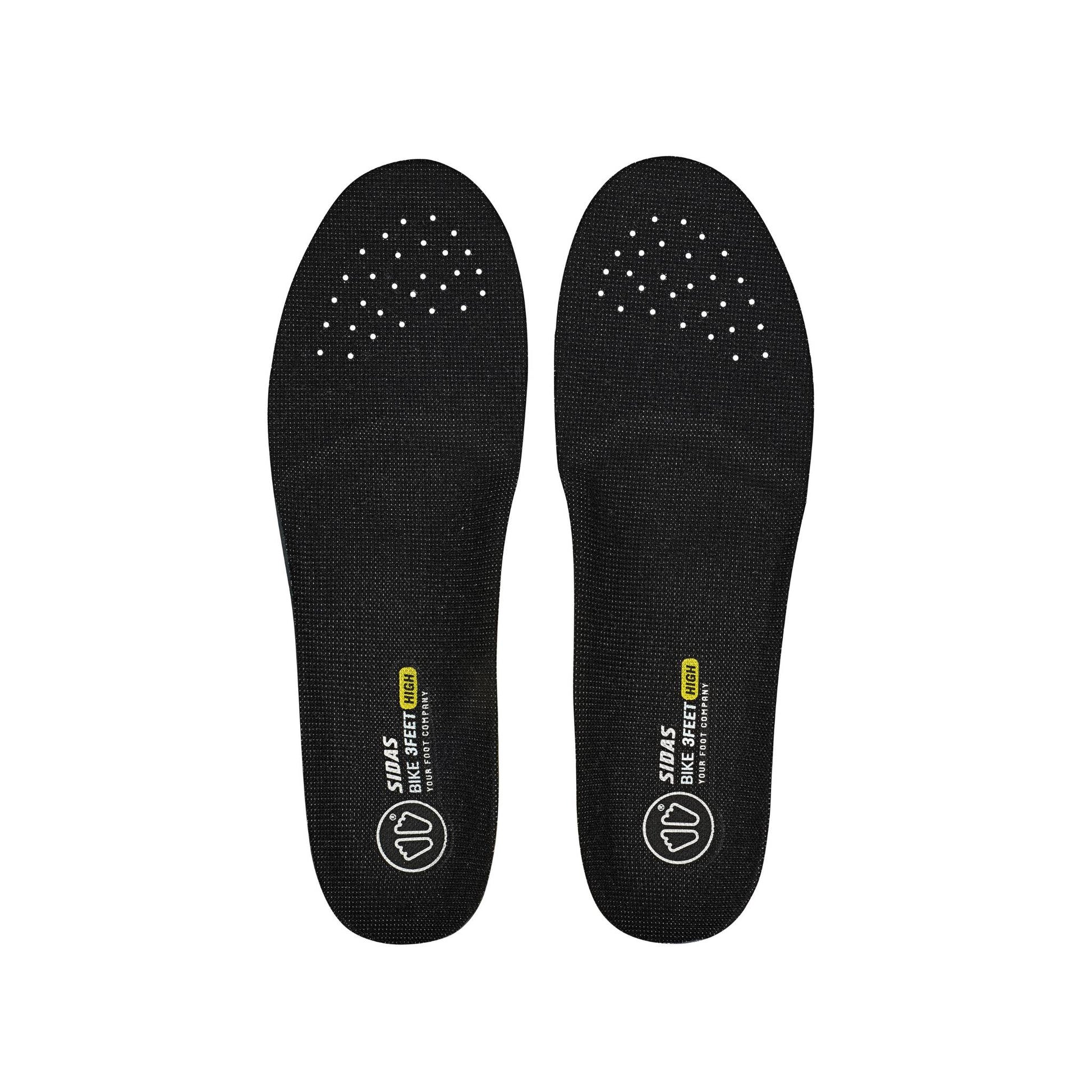 Pair of black insoles with brand logo on a white background