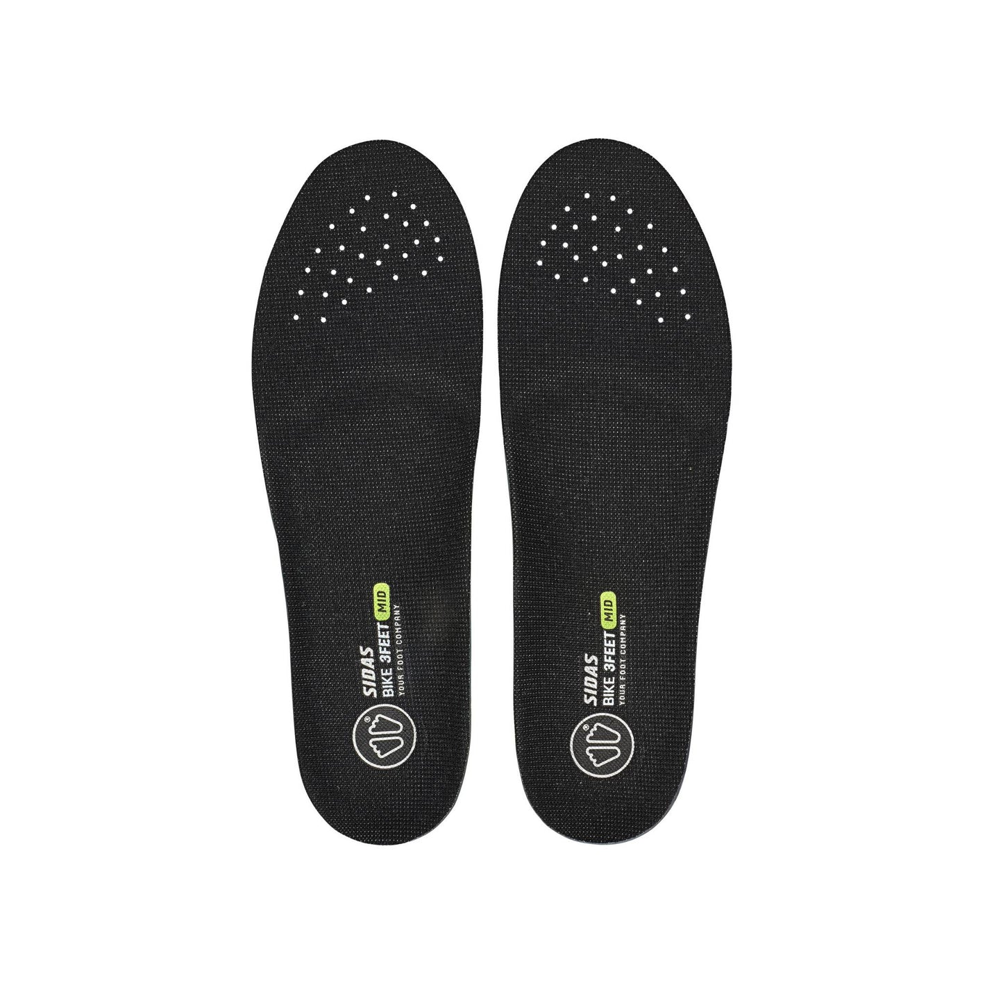 Pair of black shoe insoles on a white background