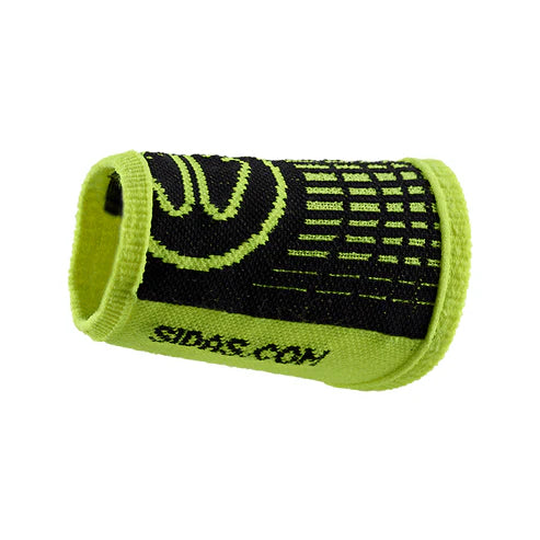 Green wristband with black pattern and visible brand logo on a white background