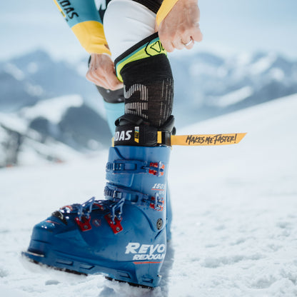 Ski Boot Power Strap being worn