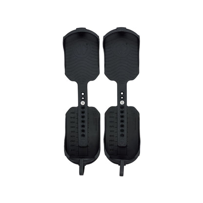 Pair of black foot pedals on a white background