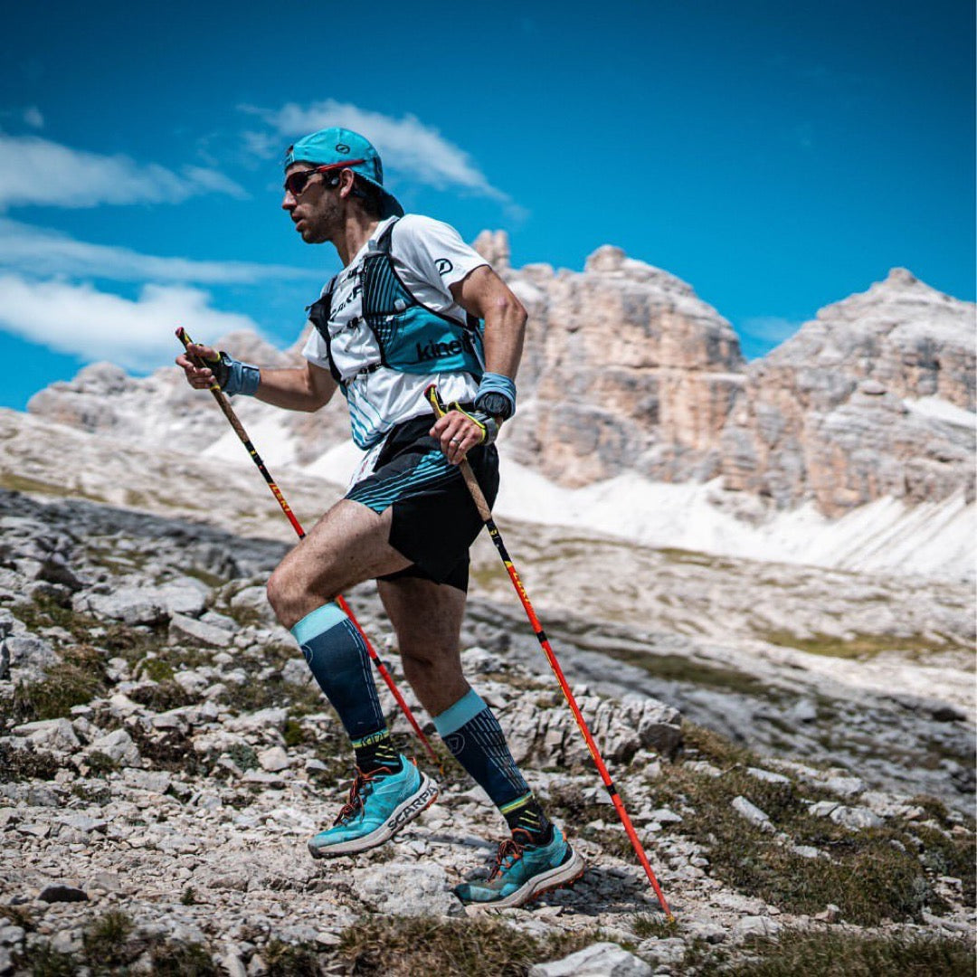 Trail Ultra Race Socks being worn mountain background