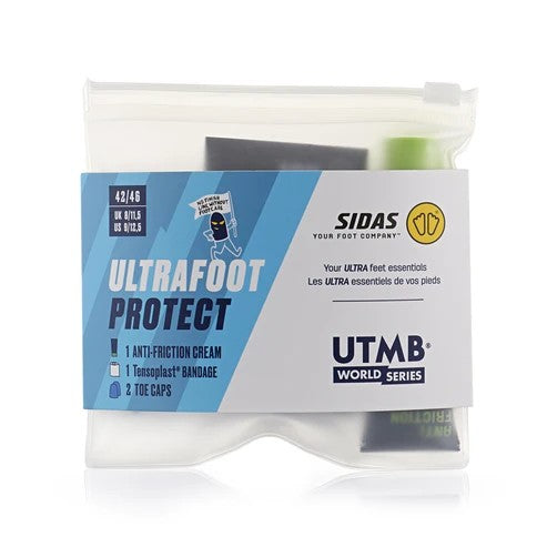 SIDAS Ultrafoot Protect packaging with cream, bandage, and caps on a white background