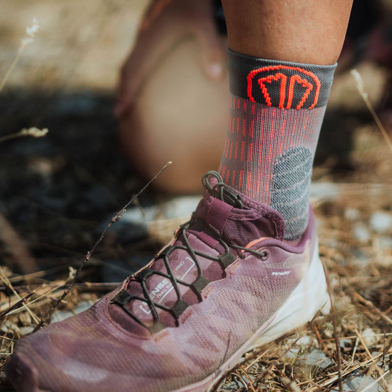 t-free trail orange grey being worn