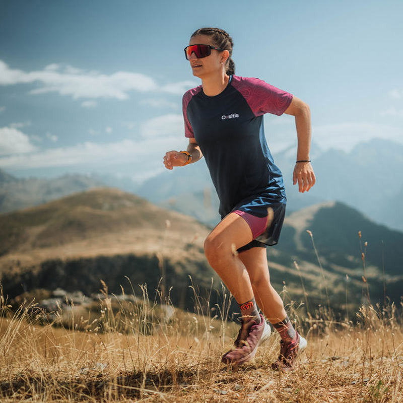 t-free trail orange grey being worn running