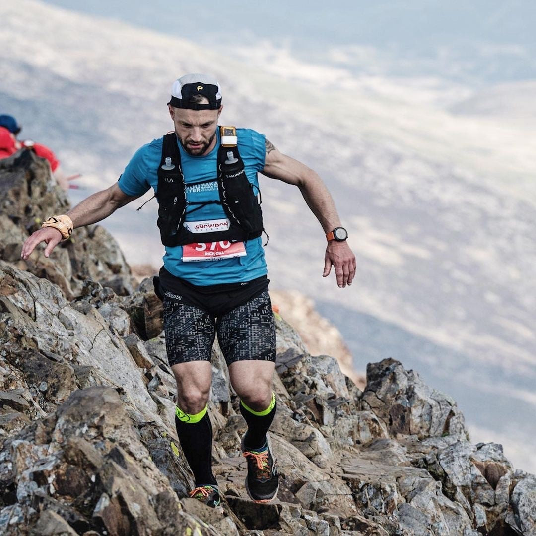 Rich Snowdon running in the Sky Race wearing Sidas Trail Endurance Racing Knee Socks