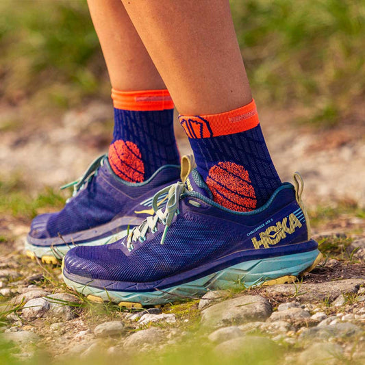 Sidas Trail Protect Trail running Socks Blue & Orange Being Worn